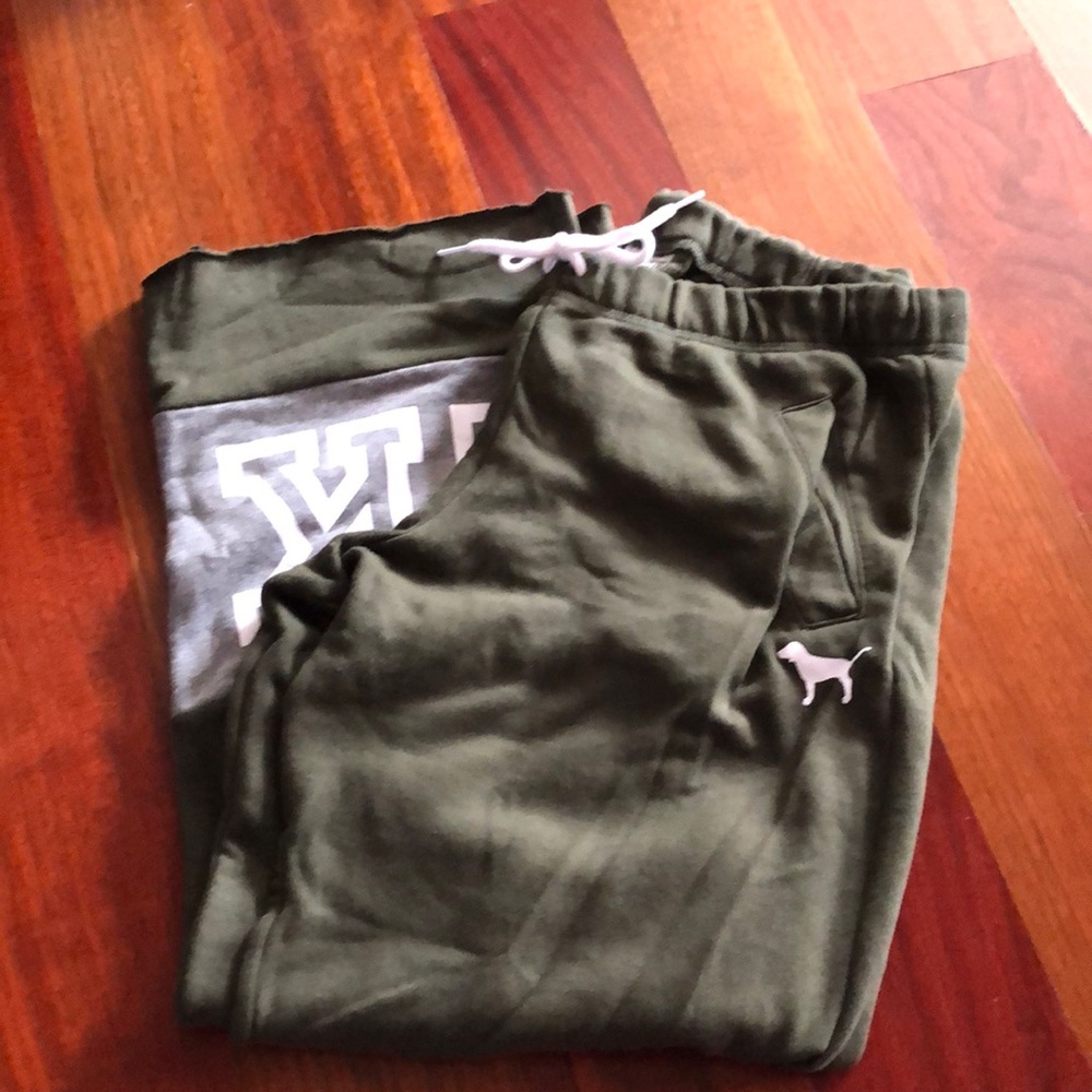 PINK Victoria’s Secret dark green boyfriend sweats